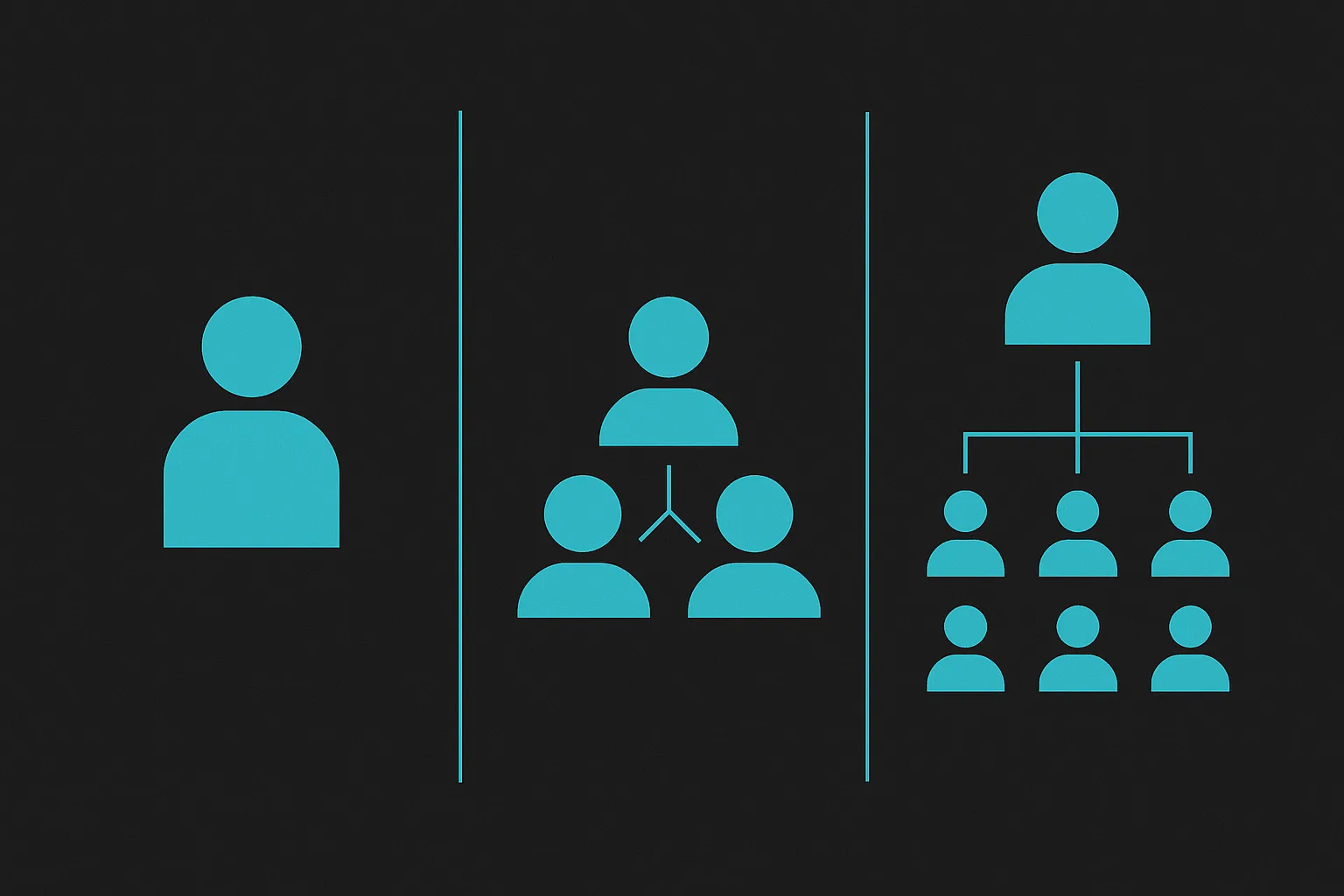 Simple comparison chart of a single freelancer, a full agency team, and one fractional CTO working across a business
