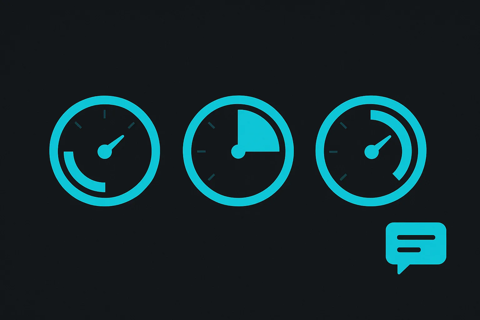 A dashboard-style diagram showing gauges for answer accuracy, escalation rate, and ticket-volume change, positioned next to a small chat-widget icon