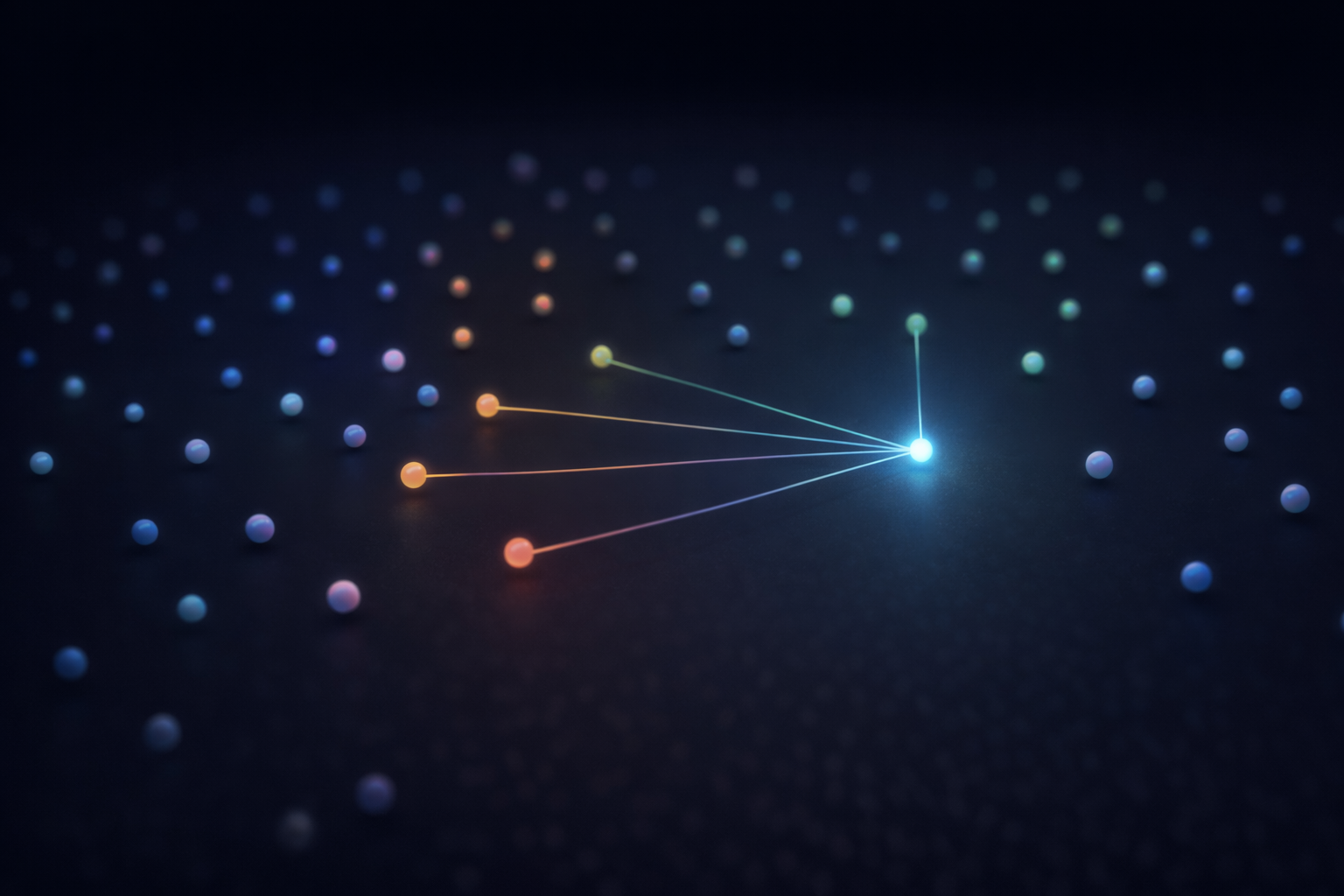 Vector embedding visualization: documents as points in space, query point pulling nearest neighbors