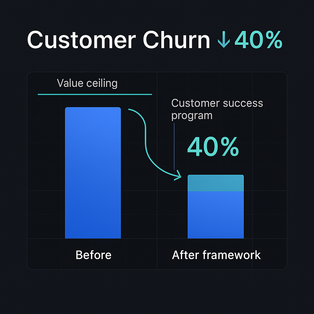 Before-and-after chart showing churn reduction after applying the framework